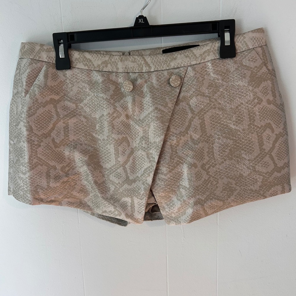 Jenni Kayne Silk Blend Snakeskin Jacquard Wrap Skort Beige Champagne Size‎ 8